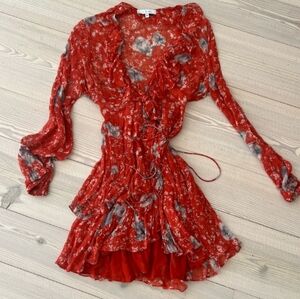 IRO Red and Gray Floral Mini Dress